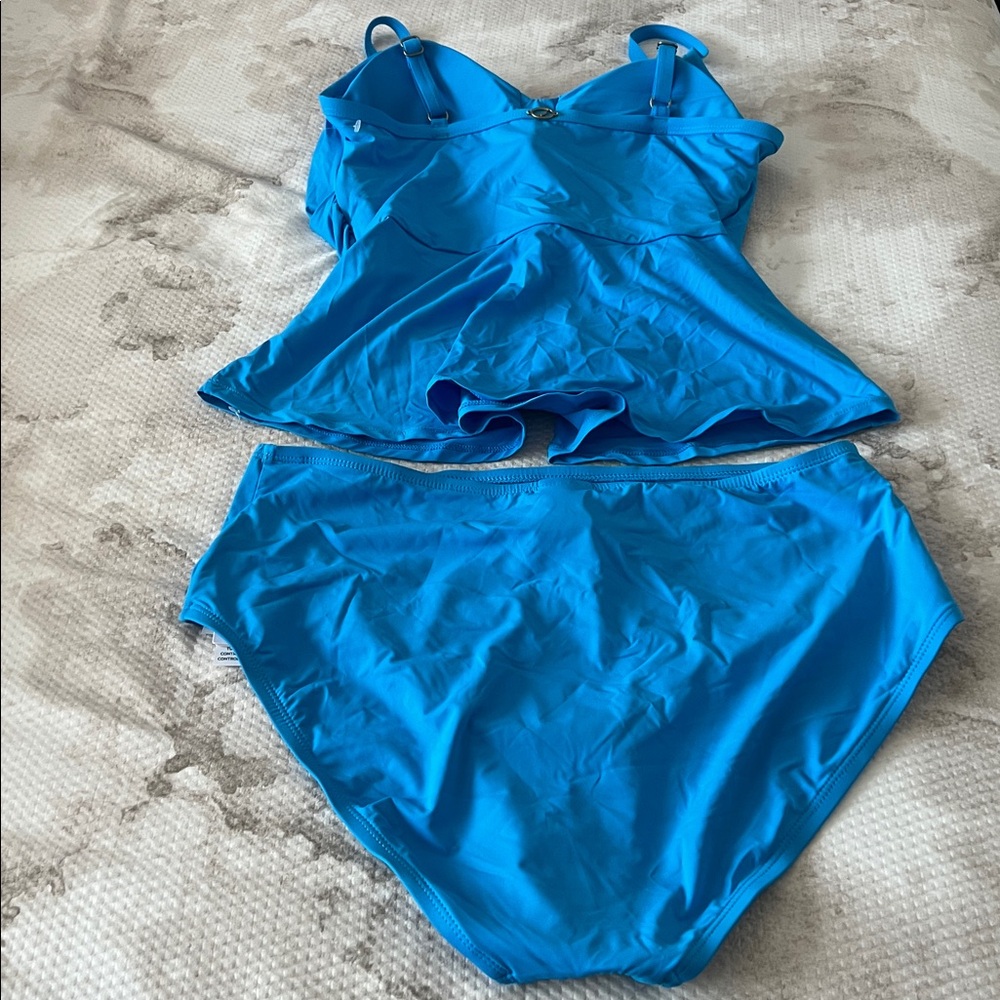 Jantzen Bright Blue Peplum Tankini Swimsuit Set Size 14 - Picture 10 of 12